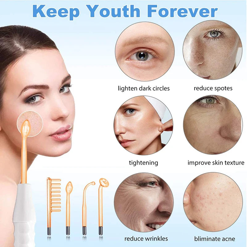 High Frequency Facial Wand – Neon Glass Electrode Skin Therapy Device for Acne & Anti-Aging