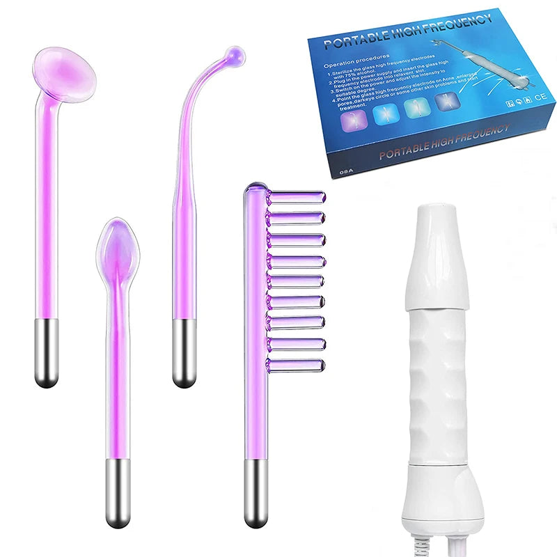 High Frequency Facial Wand – Neon Glass Electrode Skin Therapy Device for Acne & Anti-Aging