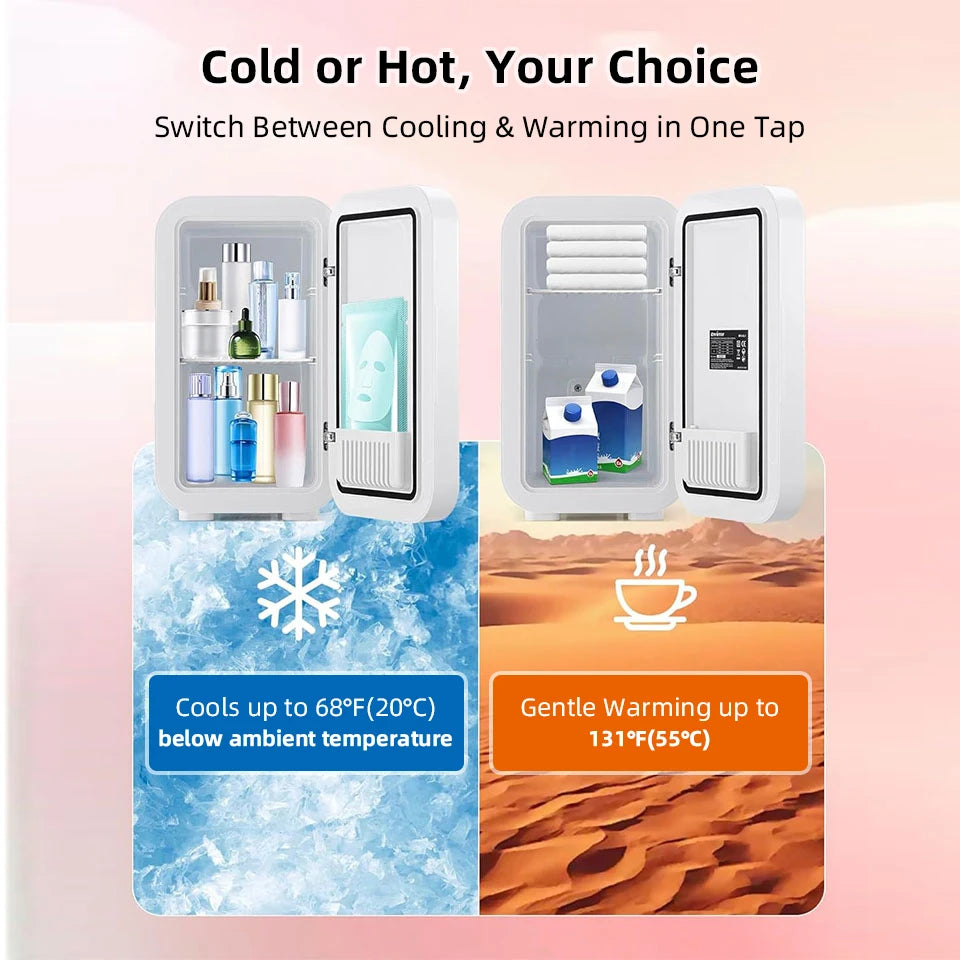 4L Portable Makeup Refrigerator – Mini Skincare Fridge with LED Mirror Light for Home & Car