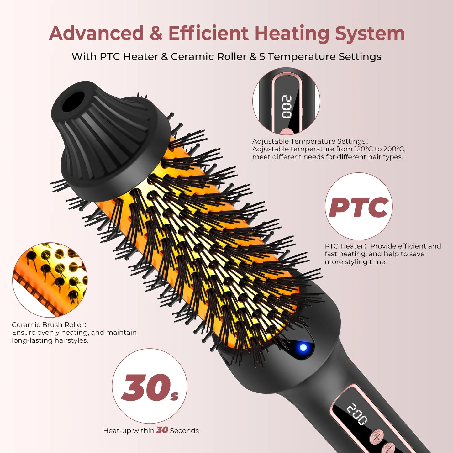 3-in-1 Ionic Heated Styling Brush — Curler, Straightener & Anti-Scald Wand