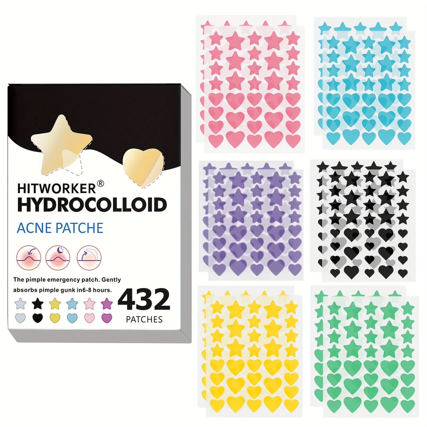 432-Pack Colorful Star-Shaped Pimple Patches – Hydrocolloid Acne Stickers for Fun, Effective Spot Treatment