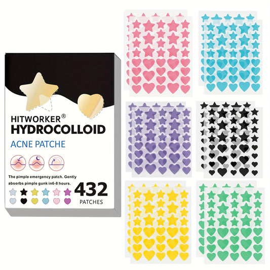 432-Pack Colorful Star-Shaped Pimple Patches – Hydrocolloid Acne Stickers for Fun, Effective Spot Treatment