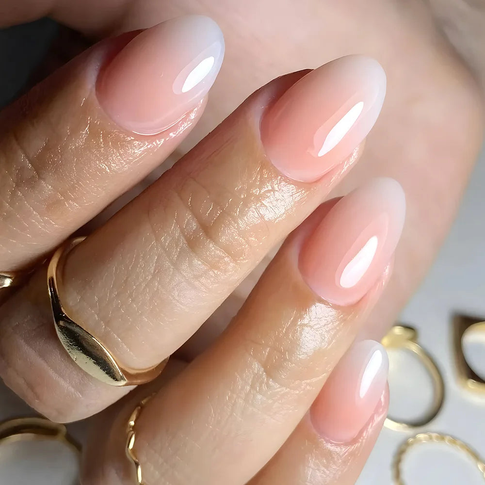 Metallic Cat Eye French Press-On Nails — Nude Pink Almond 3D Acrylic