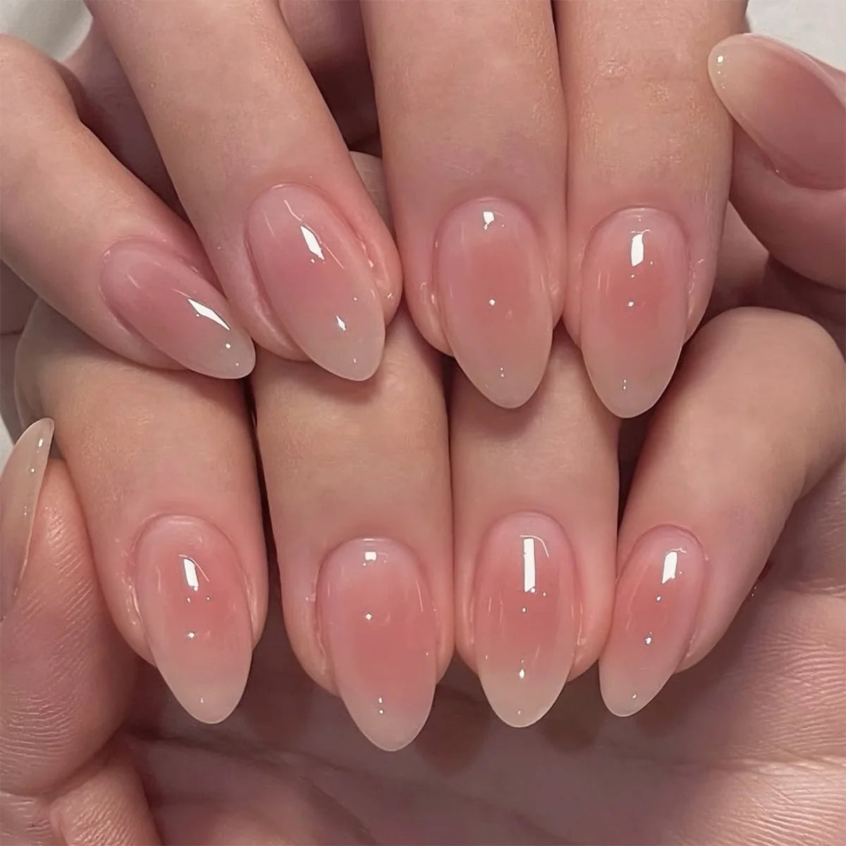 Metallic Cat Eye French Press-On Nails — Nude Pink Almond 3D Acrylic