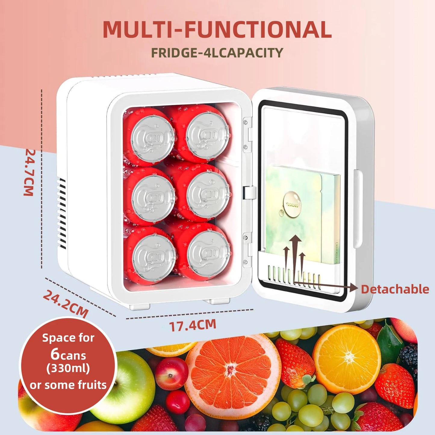 4L Portable Makeup Refrigerator – Mini Skincare Fridge with LED Mirror Light for Home & Car