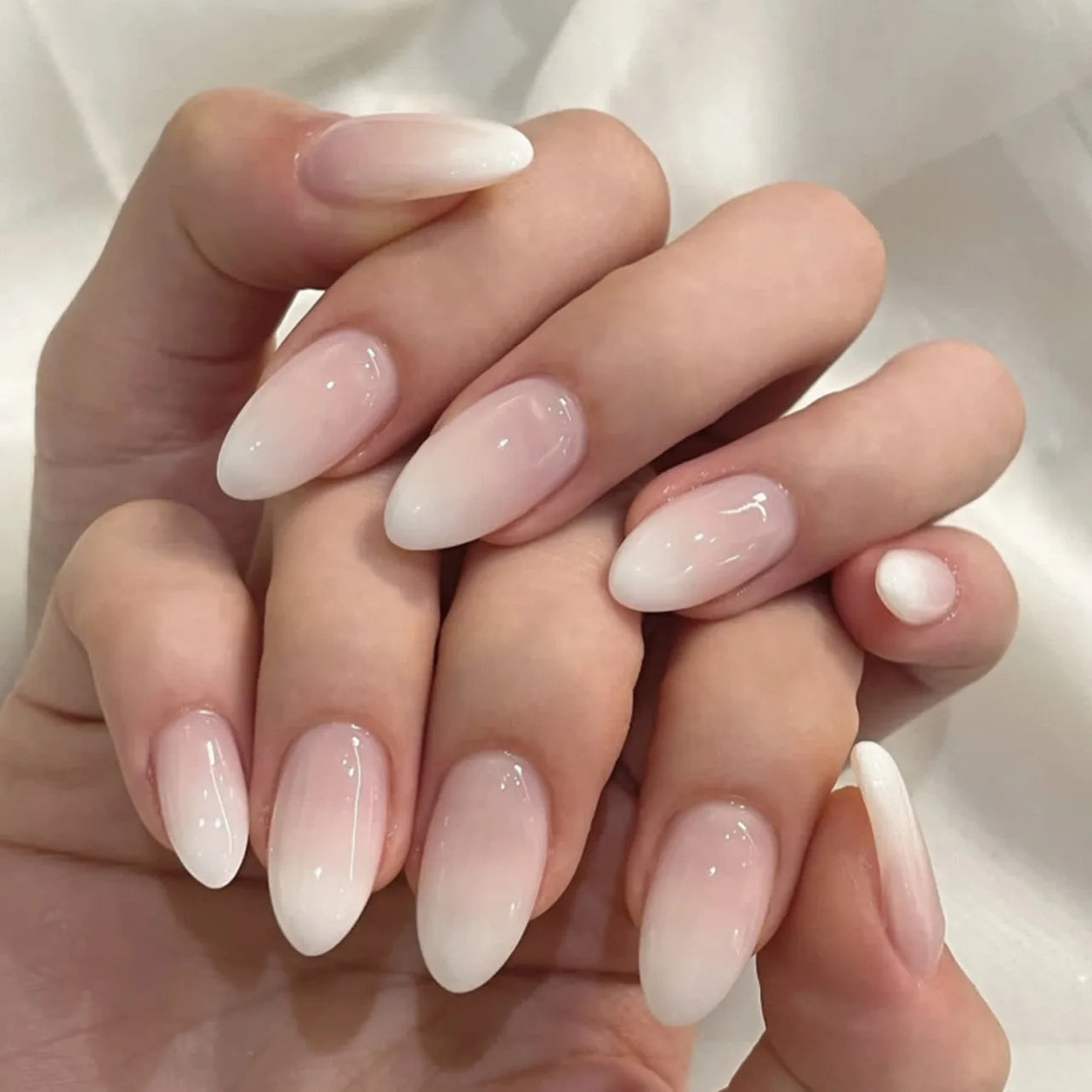 Metallic Cat Eye French Press-On Nails — Nude Pink Almond 3D Acrylic